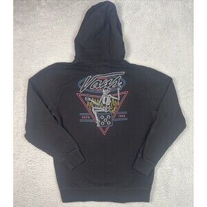 VANS Black Hoodie Sweatshirt With Skeleton Sitting On Dice Est. 1966 Size Large